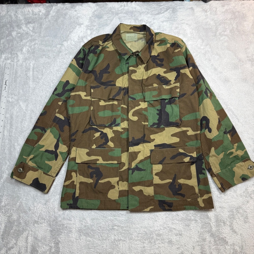 Vintage Military BDU Camouflage Jacket Mens M Regular Green Woodland Ripstop 90s